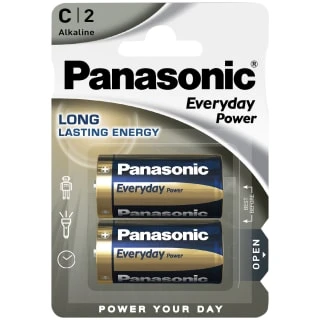 Panasonic C Type 2 Pack Alkaline Batteries