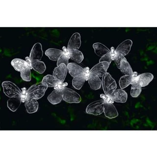 B&M 24 Solar LED Butterfly String Lights - White