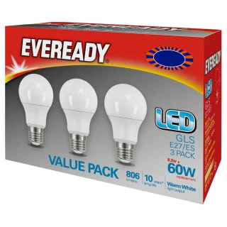 Eveready 60W GLS E27 Bulb 3pk
