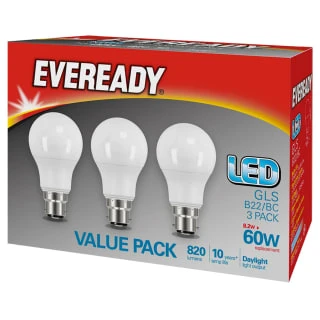 Eveready 60W GLS LED Daylight Bulb 3pk