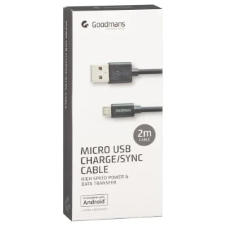 Goodmans Micro USB Charge/Sync Cable 2m - Black