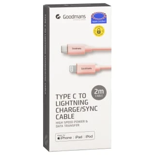 Goodmans Type-C To Lightning Charge & Sync Cable 2m - Pink