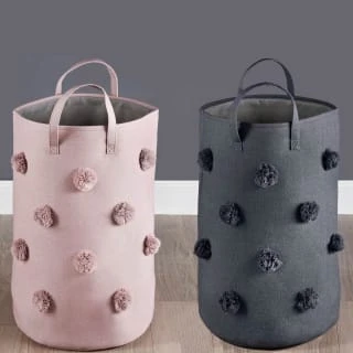 B&M Pom Pom Laundry Hamper - Grey - Image 2