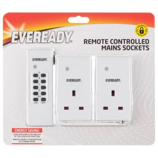 Eveready Remote Control Mains Sockets 2pk