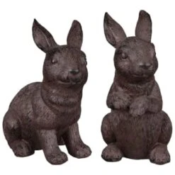 B&M Garden Rabbit Ornaments 2pk - Cast Iron Effect