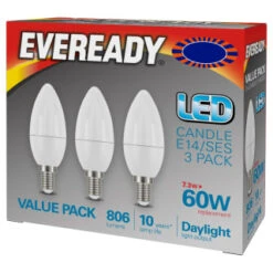 Eveready 60W E14 Candle SES Bulb 3pk