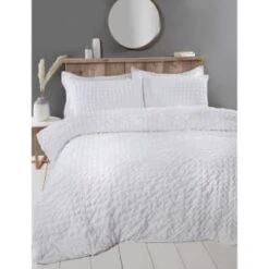 B&M Lara Seersucker Double Duvet Set - White