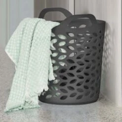 B&M Fleur Pattern Flexi Laundry Basket 53L - Charcoal