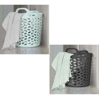 B&M Fleur Pattern Flexi Laundry Basket 53L - Charcoal - Image 2