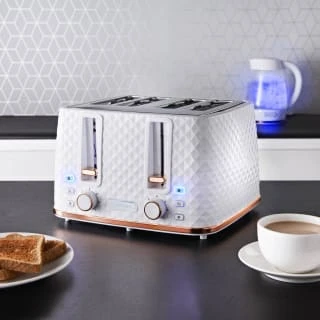 Goodmans Diamond 4 Slice Toaster - White & Rose Gold - Image 2