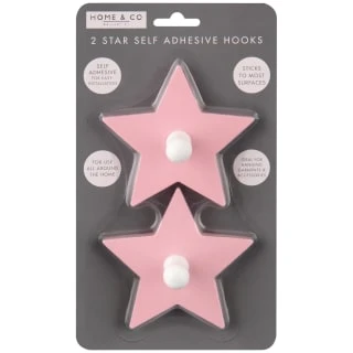 B&M Star Shaped Self Adhesive Hooks 2pk - Blush