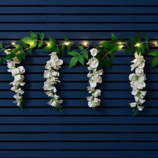 Solar Powered 180cm Artificial Leaf Garland With Wisteria Flowers - Warm White - Image 3