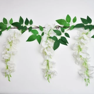 Solar Powered 180cm Artificial Leaf Garland With Wisteria Flowers - Warm White - Image 2