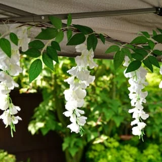 Solar Powered 180cm Artificial Leaf Garland With Wisteria Flowers - Warm White - Image 4
