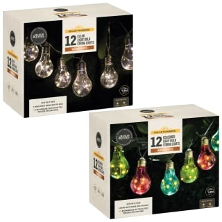 Solar Powered 12 Clear Light Bulb String LED Lights - Warm White - Image 3