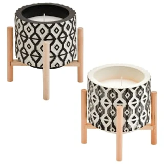 B&M Aztec Embossed Candle On Stand - White - Image 2