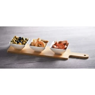 B&M Set Of 3 Serving Bowls With Bamboo Tray - Square - Image 2
