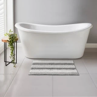 B&M Newbury Stripe Bath Mat 50 X 80cm - Grey