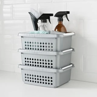 Set Of 3 Storage Stacking Baskets - Grey