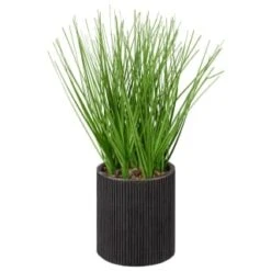 B&M Artificial Grass In Black Rattan Pot