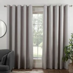 B&M Colorado Hopsack Fully Lined Silver Eyelet Curtains 46 X 54"