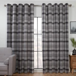 B&M Oakland Traditional Woven Grey Check Curtains 46 X 54"