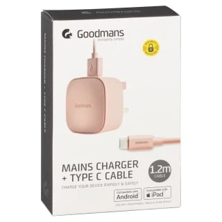 Goodmans Type C Mains Charger & Cable - Light Pink