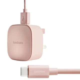 Goodmans Type C Mains Charger & Cable - Light Pink - Image 2