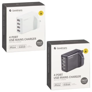 Goodmans 4 Port USB Fast Charger - Black - Image 3