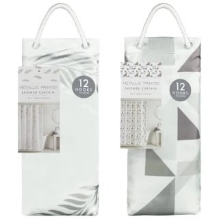 B&M Metallic Printed Shower Curtain - Silver Leaves - Image 3
