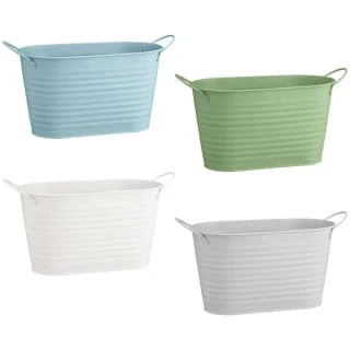 B&M Ribbed Matt Tin Trough With Handles - Cream - Image 2