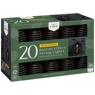 B&M 20 Solar Powered Black Rattan Effect String Lights - Image 3