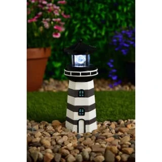 B&M Lighthouse Ornament With Rotating Solar Light - Grey - Image 2