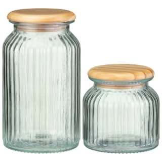 B&M Small Ribbed Glass Jar With Wooden Lid - Image 4