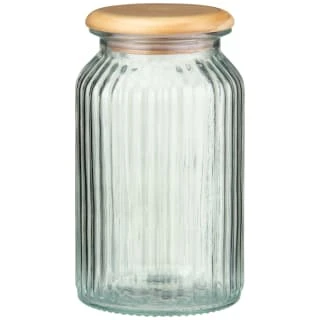 B&M Large Ribbed Glass Jar With Wooden Lid