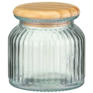 B&M Small Ribbed Glass Jar With Wooden Lid