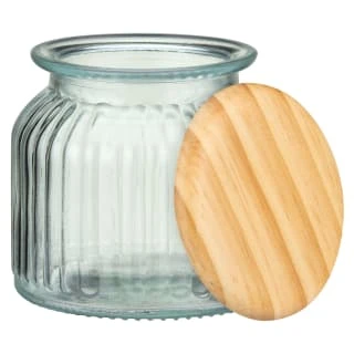 B&M Small Ribbed Glass Jar With Wooden Lid - Image 2