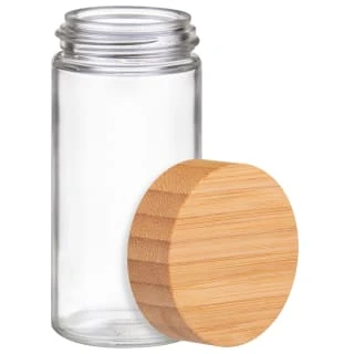 B&M Set Of 4 Glass Spice Jars With Bamboo Wood Base - Image 2