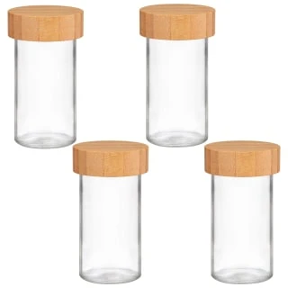 B&M Set Of 4 Glass Spice Jars With Bamboo Wood Base - Image 5