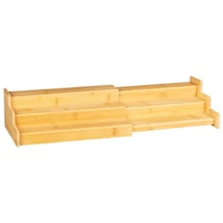 B&M Extendable 2 Tier Bamboo Cupboard Organiser - Image 2